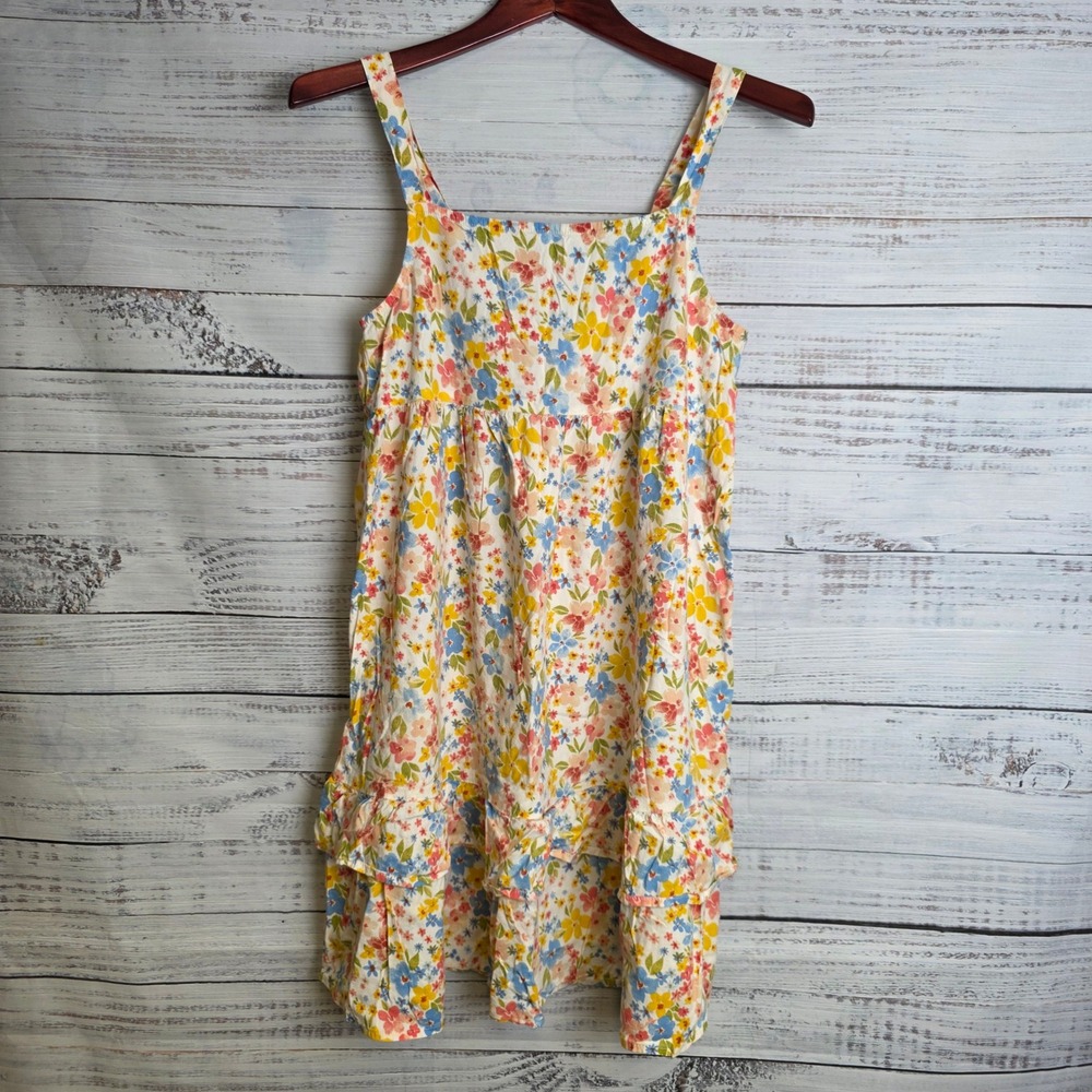 Old Navy Girls XXL 18 Cream Floral Sleeveless Ruffle Tiered Midi Dress 878388-01